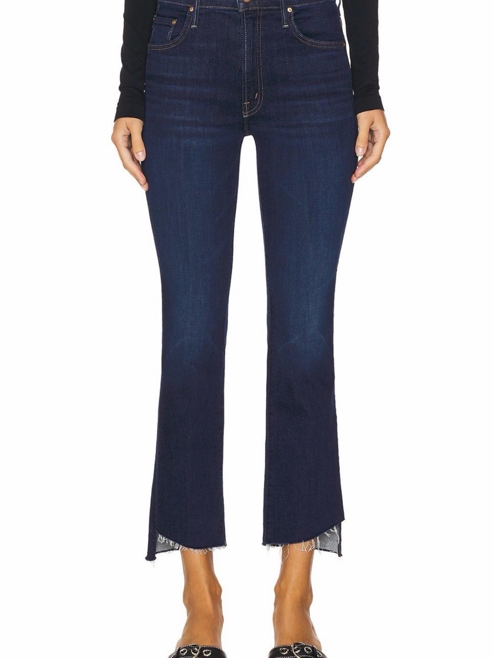 MOTHER Dark Indigo High-Rise Cropped Flare Jeans